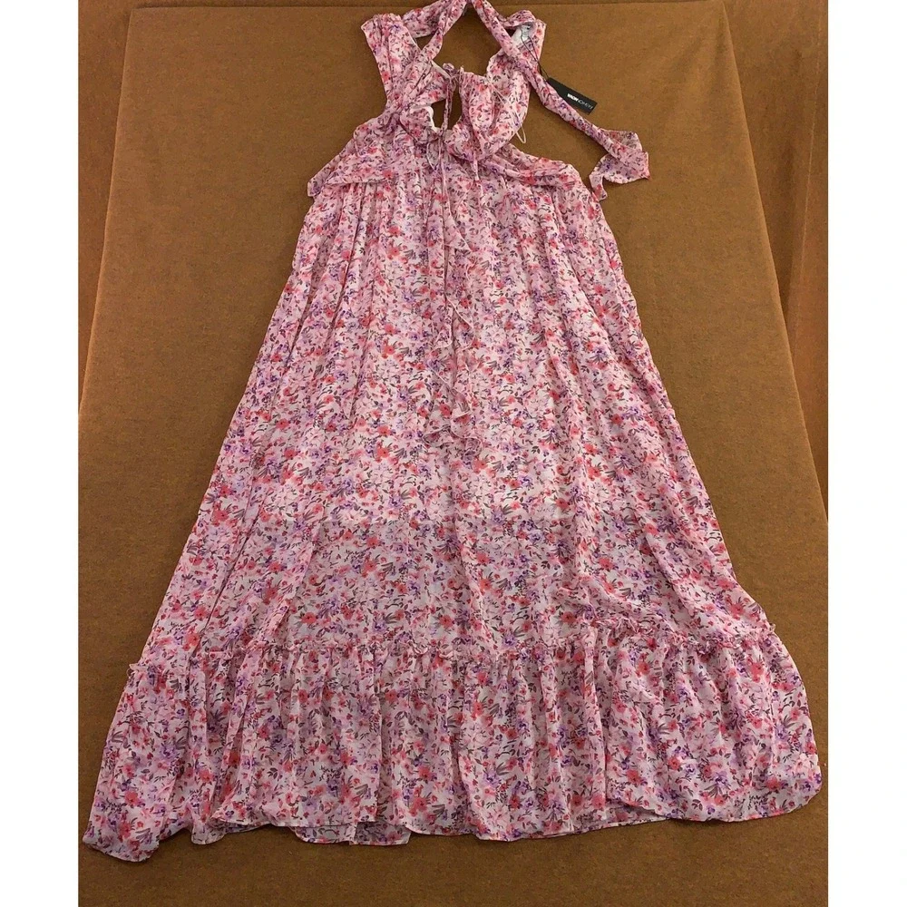 Fashion Nova Womens 3X Pink Shantel Chiffon Floral Maxi Dress NWT